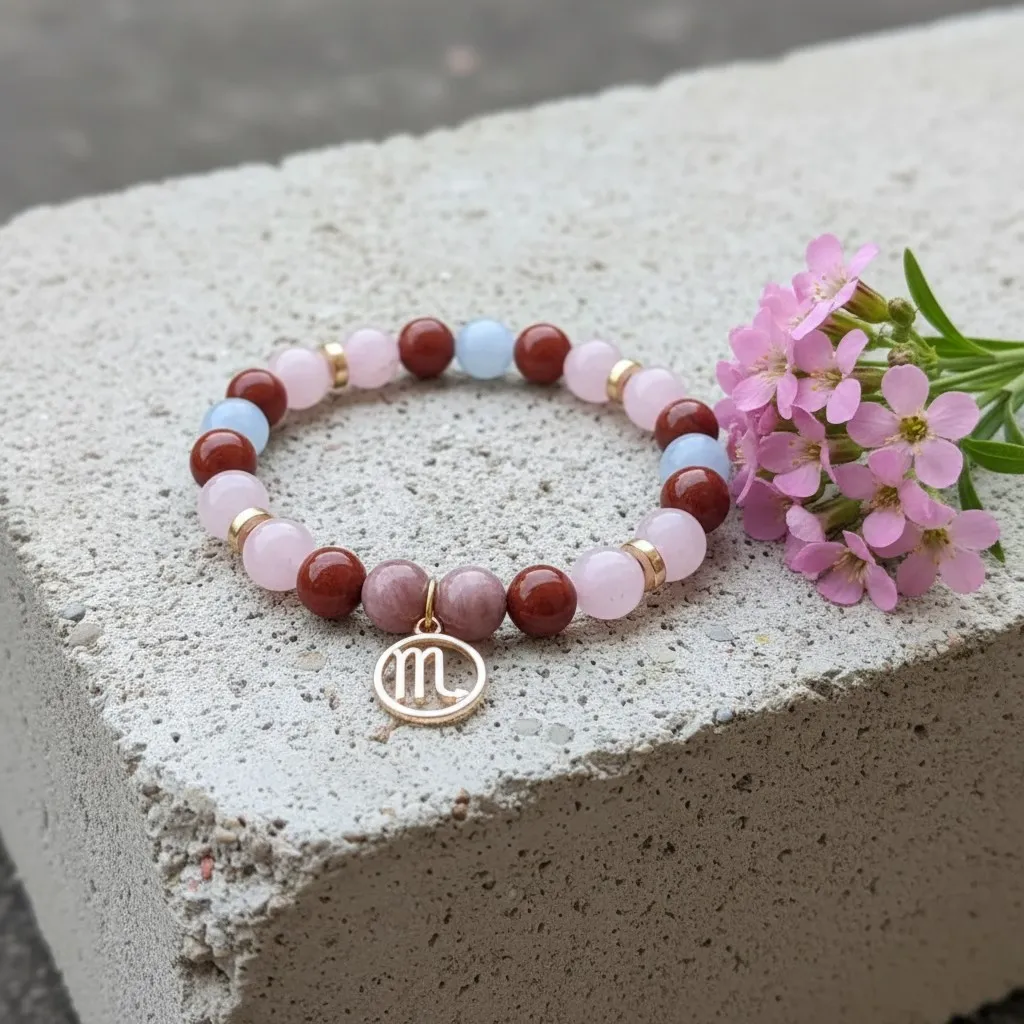 Bracelet en Pierre précieuse Breloque dorée signe du zodiaque Scorpion