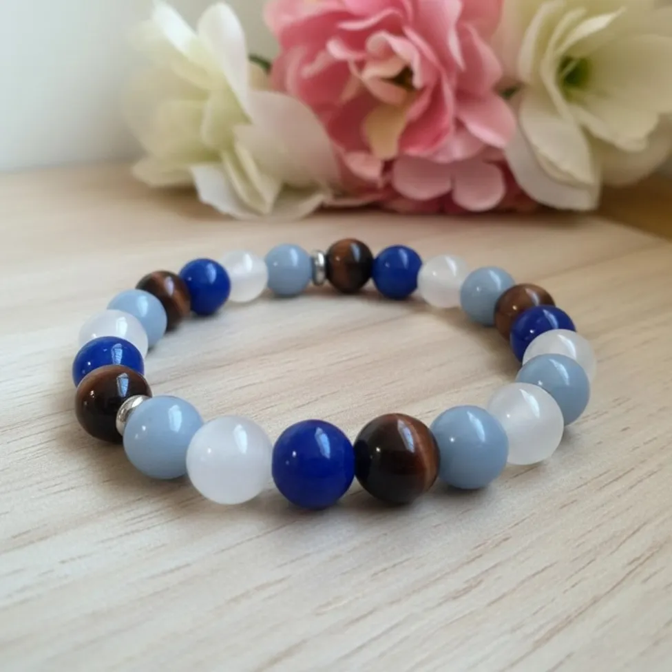 Bracelet en Pierres de protection ~ Voyageur ~ (6 po (très petit), Angélite)