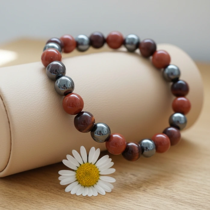 Bracelet extensible en Pierres semi-précieuses naturelles ~ Réussite ~ (6 po (très petit), Hématite)