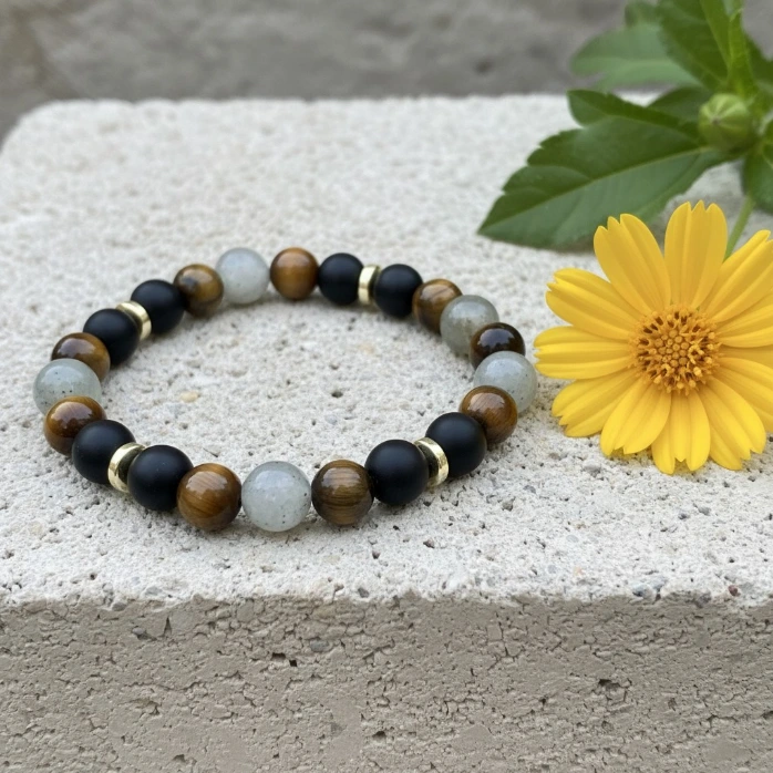 Bracelet en Pierres semi précieuses véritables ~ Hyperactivité TDAH ~ (6 po (très petit), Agate)