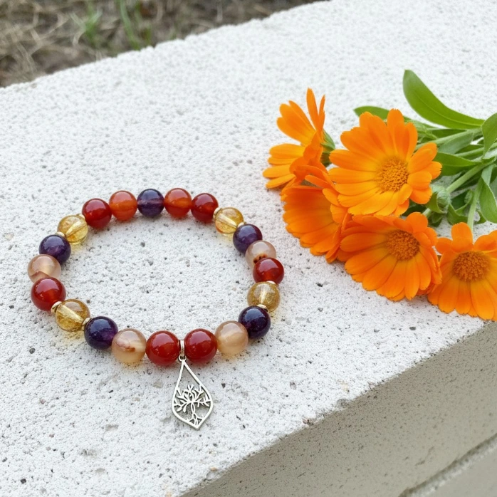 Natural gemstone bracelet ~ Tree of life ~ (6 po (très petit), Agate)