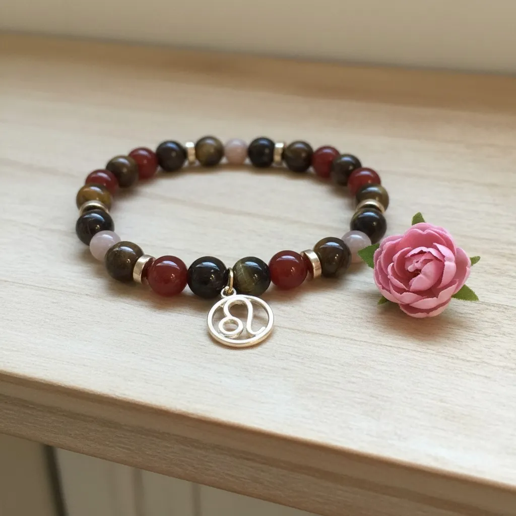 Gemstone bracelet Gold charm Lion zodiac sign