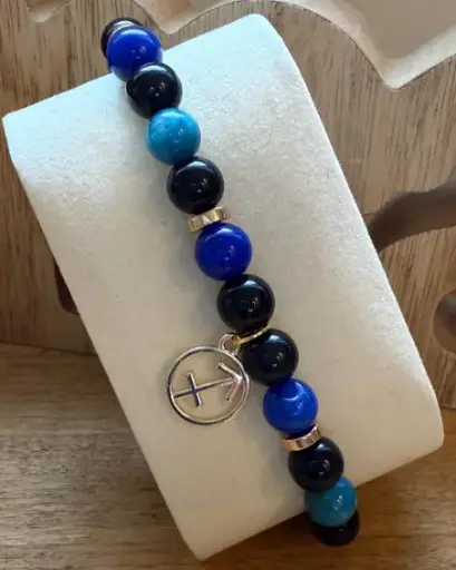 Gemstone bracelet Gold charm Sagittarius zodiac sign