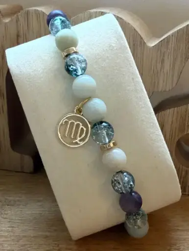 Gemstone bracelet Golden charm Virgo zodiac sign