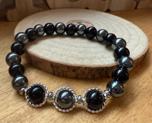 Bracelet extensible en Pierres semi-précieuses naturelles ~ Ancrage et Protection ~